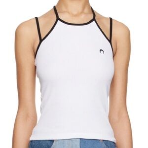 NWT Marine Serre Tennis Court Ribbed Cotton Strappy Tank Camisole White Black
